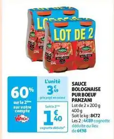 Auchan Supermarché Panzani - sauce bolognaise pur boeuf offre
