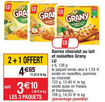 Cora x Carrefour Barres chocolat au lait et noisettes grany LU offre
