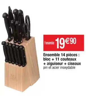 Ensemble 14 pièces : bloc + 11 couteaux + aiguiseur + ciseaux
