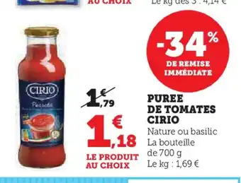 Hyper U PUREE DE TOMATES CIRIO offre