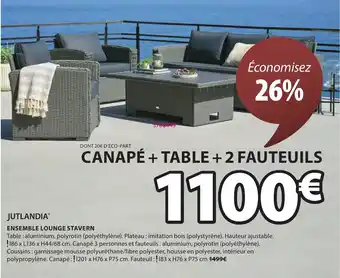 JYSK CANAPÉ + TABLE + 2 FAUTEUILS offre