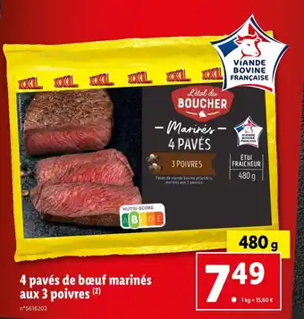 Lidl L'ETAL DU BOUCHER 4 pavés de bœuf marinés aux 3 poivres offre