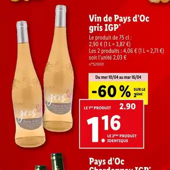 Lidl Vin de Pays d’Oc gris IGP offre