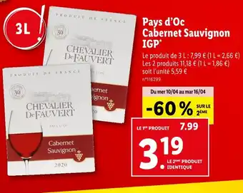 Lidl CHEVALIER DE FAUVERT Pays d’Oc Cabernet Sauvignon IGP offre