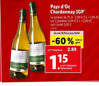 Lidl CHEVALIER DE FAUVERT Pays d’Oc Chardonnay IGP offre