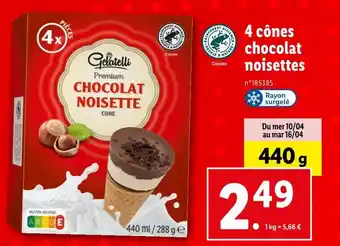 Lidl Gelatelli 4 cônes chocolat noisettes offre