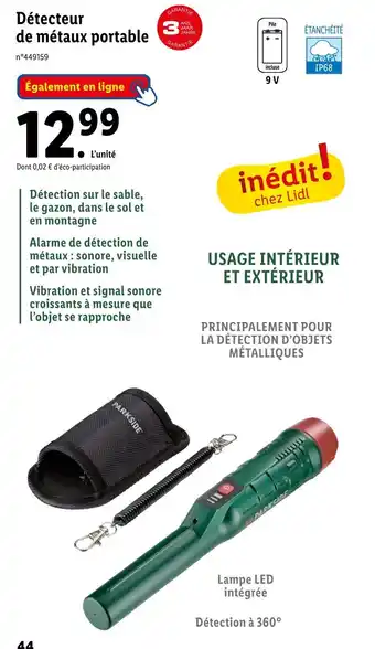 Lidl PARKSIDE Détecteur de métaux portable offre