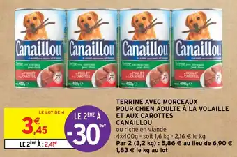 Intermarché Hyper TERRINE AVEC MORCEAUX POUR CHIEN ADULTE À LA VOLAILLE ET AUX CAROTTES CANAILLOU offre