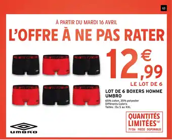 Intermarché Hyper LOT DE 6 BOXERS HOMME UMBRO offre