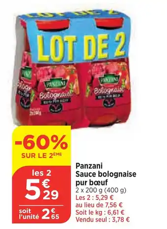 Bi1 Panzani Sauce bolognaise pur bœuf offre