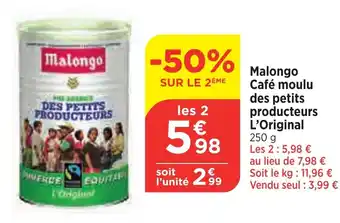 Bi1 Malongo Café moulu des petits producteurs L'Original offre