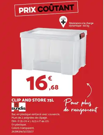 Bricomarché CLIP AND STORE 75L offre