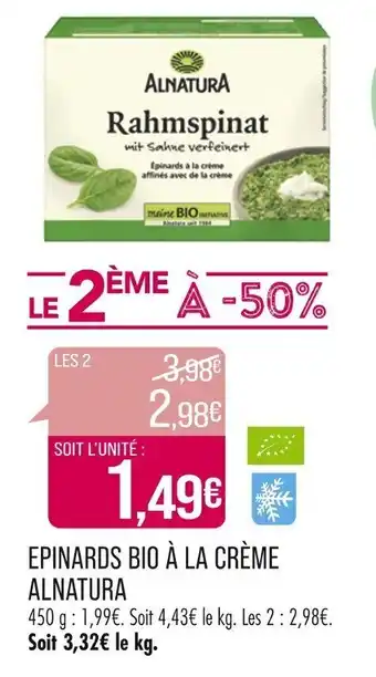 Match EPINARDS BIO À LA CRÈME ALNATURA offre