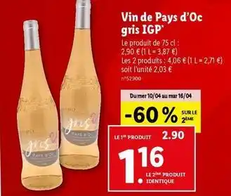 Lidl Vin de pays d'oc gris igp offre