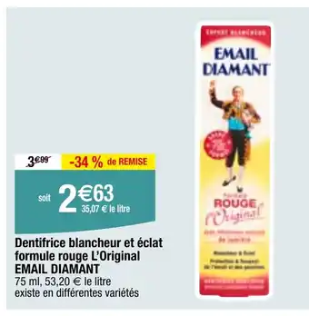 Migros Dentifrice blancheur et éclat formule rouge L'Original offre