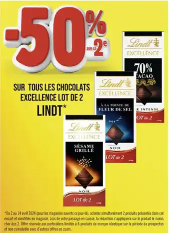 Casino Supermarchés SUR TOUS LES CHOCOLATS EXCELLENCE LOT DE 2 LINDT* offre