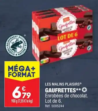 ALDI GAUFRETTES**✪ Enrobées de chocolat. Lot de 6. offre