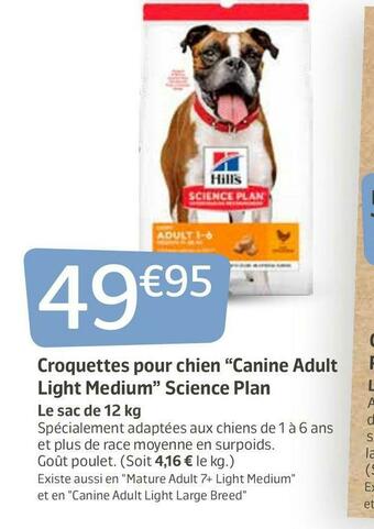 Jardiland Science plan croquettes pour chien canine adult light medium offre