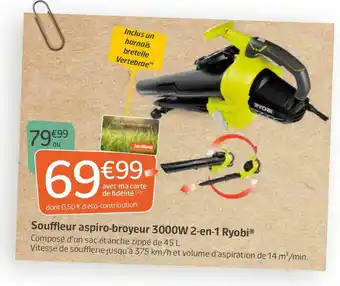 Jardiland Ryobi souffleur aspiro-broyeur 3000w 2-en-1 offre