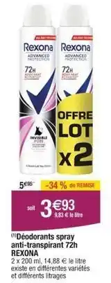 Cora Rexona - déodorants spray anti-transpirant 72h offre