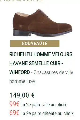 Richelieu Homme Velours Havane Semelle Cuir - Winford