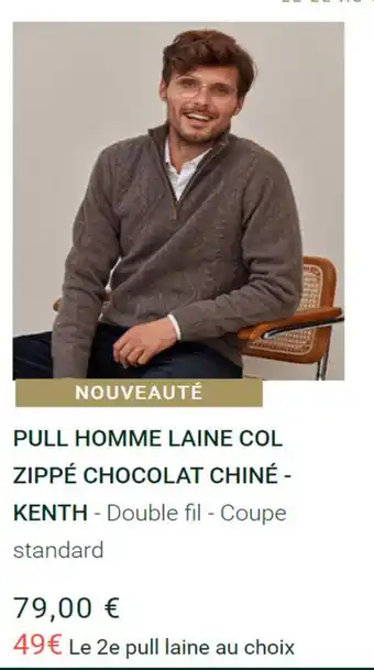 Bexley Pull Homme Laine Col Zippè Chocolat Chinè - Kenth offre