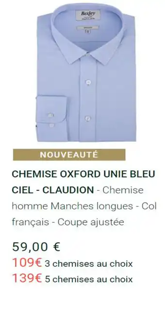 Chemise Oxford Unie Bleu Ciel - Claudion