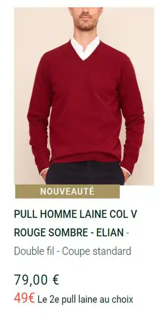 Bexley Pull Homme Laine Col V Rouge Sombre - Elian - offre