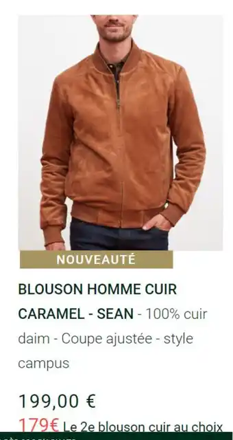 Blouson Homme Cuir Caramel - Sean