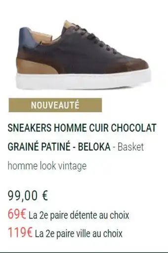 Sneakers Homme Cuir Chocolat GrainĂš PatinĂš - Beloka