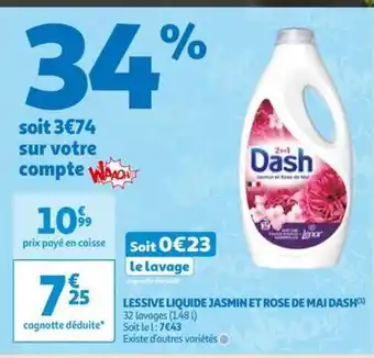 Auchan Dash - lessive liquide jasmin et rose de mai offre