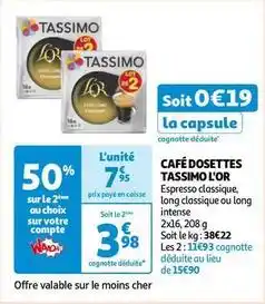 Auchan L'or - café dosettes tassimo offre