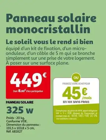 Auchan Panneau solaire 325 w offre