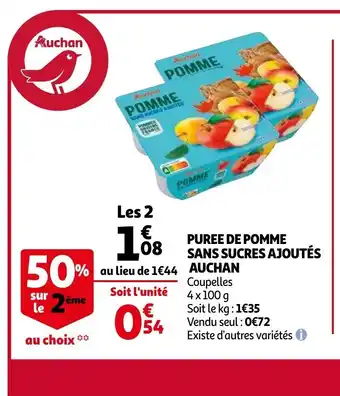 Auchan Puree De Pomme Sans Sucres Ajoutès Auchan offre