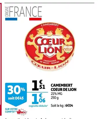 Auchan Camembert Coeur De Lion offre