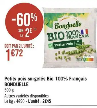 Bonduelle petits pois surgelés bio 100% français