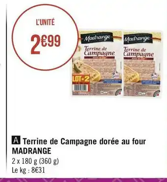 Madrange terrine de campagne dorée au four