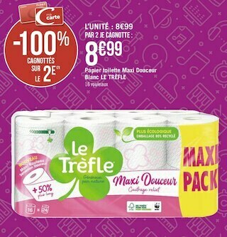 Le trèfle papier toilette maxi douceur blanc