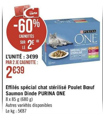 Géant Casino Purina one effilés spécial chat stérilisé poulet bœuf saumon dinde offre