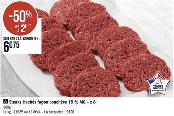Géant Casino Steaks hachés façon bouchère 15 % mg - x 8 offre