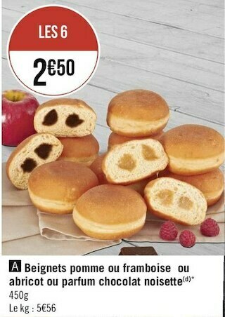 Géant Casino Beignets pomme ou framboise ou abricot ou parfum chocolat noisette offre