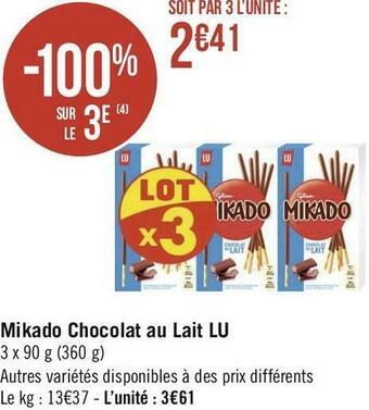 Géant Casino Lu mikado chocolat au lait offre
