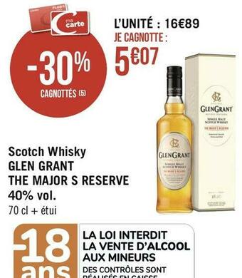 Géant Casino Glen grant scotch whisky the major s reserve 40% vol. offre
