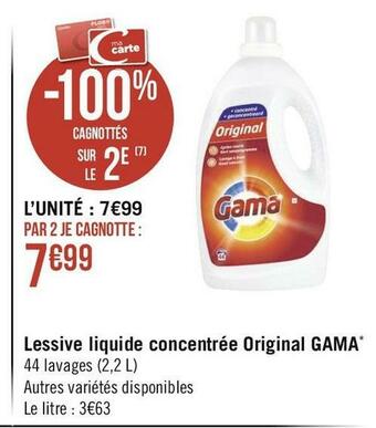 Géant Casino Gama lessive liquide concentrée original* offre
