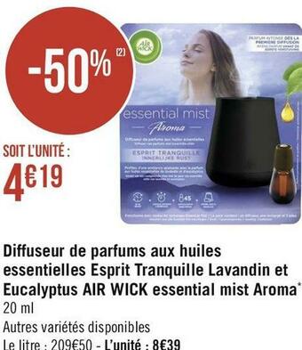 Air wick diffuseur de parfums aux huiles essentielles esprit tranquille lavandin et eucalyptus essential mist aroma*