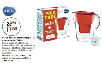Géant Casino Brita carafe filtrante marella rouge + 2 cartouches maxtra+ offre