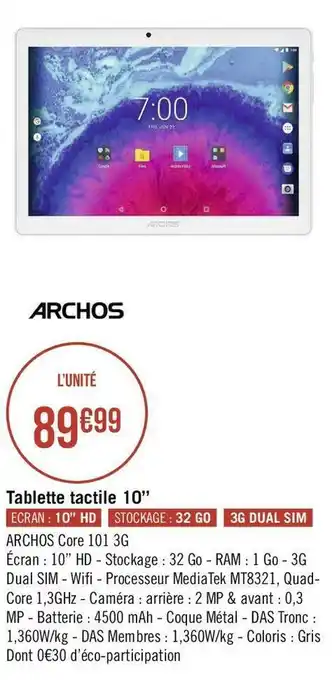 Géant Casino Archos tablette tactile 10’’ offre