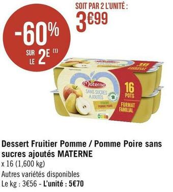 Géant Casino Materne dessert fruitier pomme / pomme poire sans sucres ajoutés offre