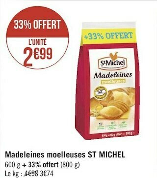 Géant Casino St michel madeleines moelleuses offre