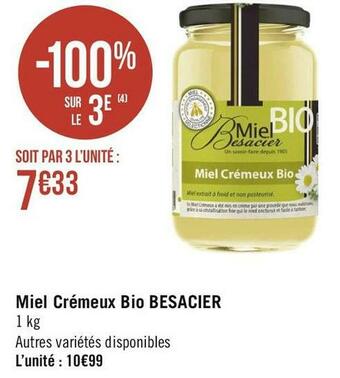 Géant Casino Besacier miel crémeux bio offre